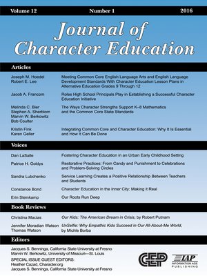cover image of Journal of Character Education, Volume 12, Number 1